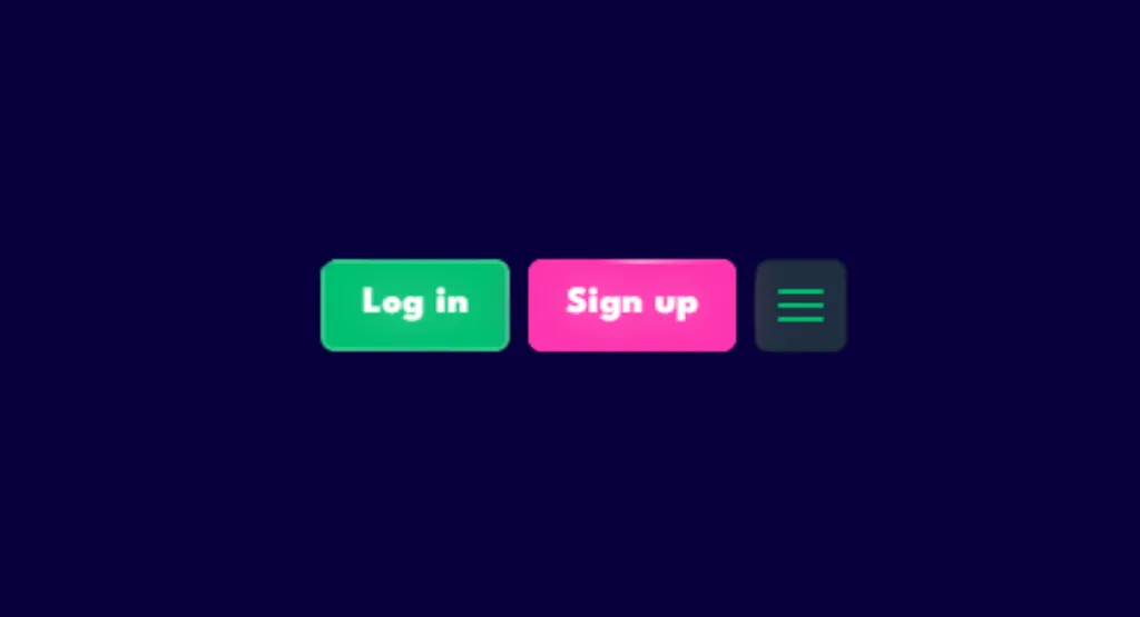 Log in and Sign up buttons with menu icon.