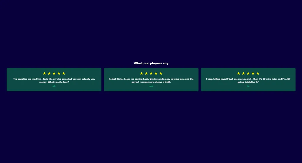 Customer testimonials with five-star ratings displayed.
