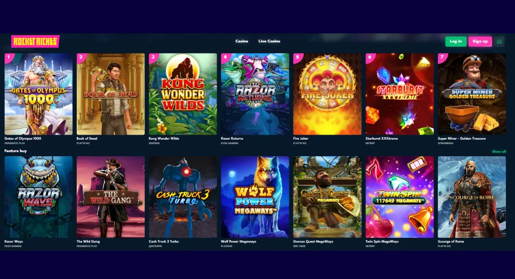 Popular slot games shown in a grid layout.